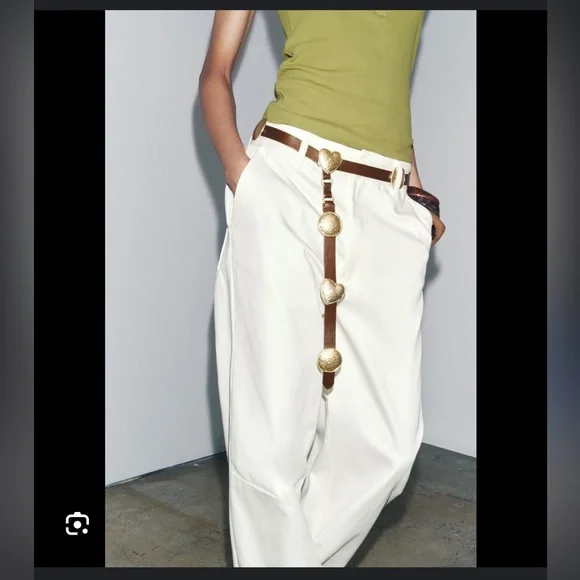 ZARA ZARA Leather Belt with Gold Metal Details
